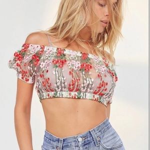 Kimchi blue embroidered mesh crop top